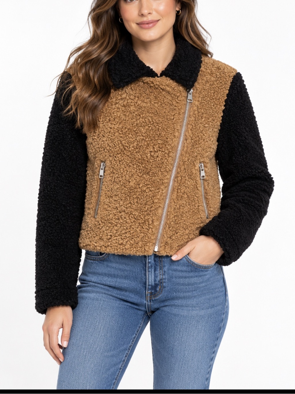 Nine West Teddy Sherpa Colorblock Jacket M
